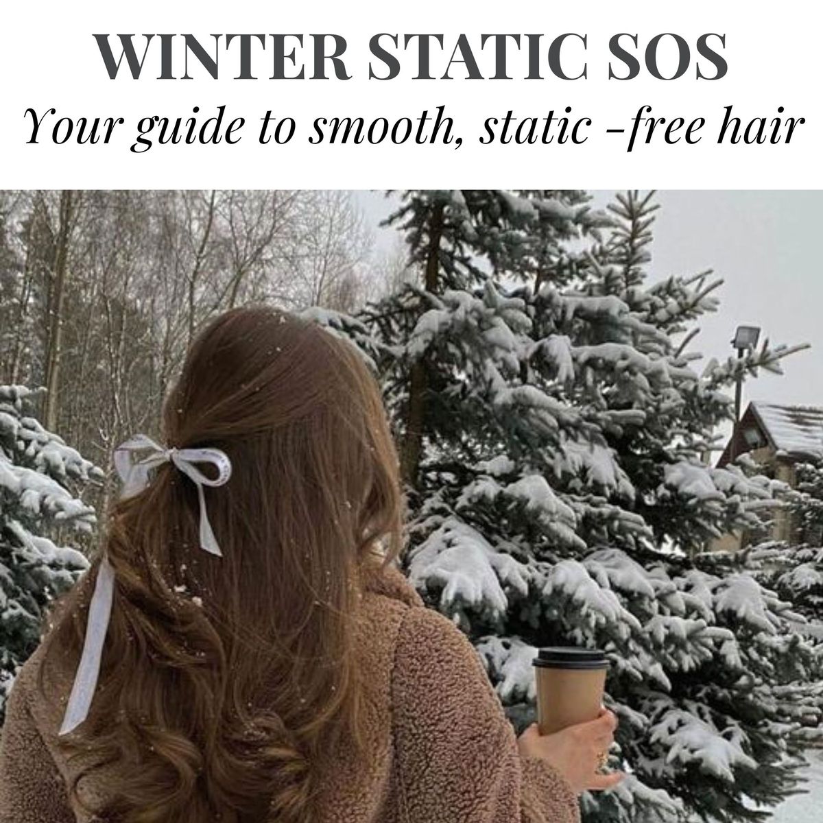 Close-up centered on a person’s head. Their hair is meticulously styled and appears smooth and perfectly non-frizzy, with no signs of static cling visible. The focus highlights the absence of flyaways and imperfections in the hair texture.